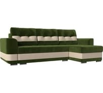 Угловой диван Лига диванов Честер правый основа микровельвет зеленый, компаньон экокожа бежевая 100018