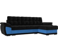 Угловой диван Лига диванов Нэстор правый основа велюр черный, вставка велюр голубой 31526