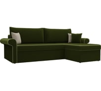 Угловой диван Лига диванов Милфорд угол правый полностью микровельвет зеленый, кант микровельвет бежевый, подушки микровельвет ЗЕЛ/беж/зел 29061