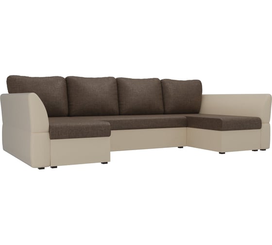 П-образный диван Лига диванов Гесен основа рогожка коричневая, компаньон экокожа бежевая 29335 1