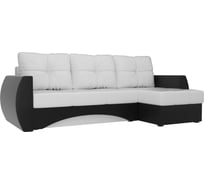 Угловой диван Лига диванов Сатурн правый основа экокожа белая, компаньон экокожа черная 27986