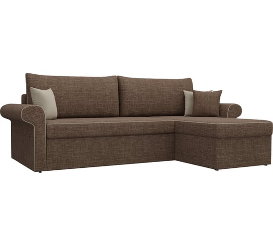 Угловой диван Лига диванов Милфорд угол правый полностью рогожка коричневая, кант рогожка бежевая, подушки рогожка КОР/беж/кор 29055 1