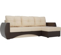 Угловой диван Лига диванов Сатурн правый основа экокожа бежевая, компаньон экокожа коричневая 27984