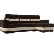 Угловой диван Лига диванов Честер правый основа микровельвет коричневый, компаньон экокожа бежевая 100020