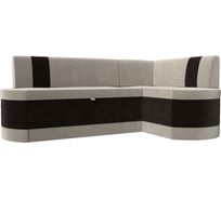 Кухонный угловой диван Лига диванов Токио правый основа микровельвет бежевый, компаньон микровельвет коричневый 28653