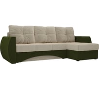 Угловой диван Лига диванов Сатурн правый основа микровельвет бежевый, компаньон микровельвет зеленый 101052