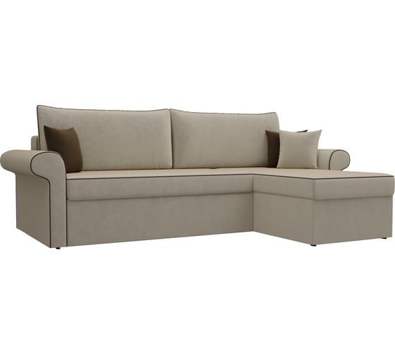 Угловой диван Лига диванов Милфорд угол правый полностью микровельвет бежевый, кант микровельвет коричневый, подушки микровельвет БЕЖ/кор/беж 29058 1