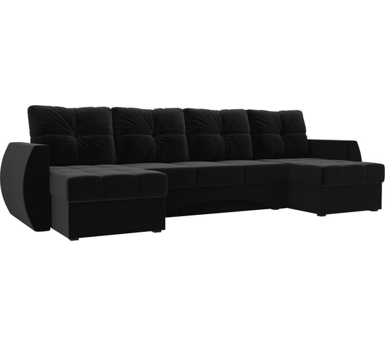 П-образный диван Лига диванов Сатурн полностью микровельвет черный 100994 1