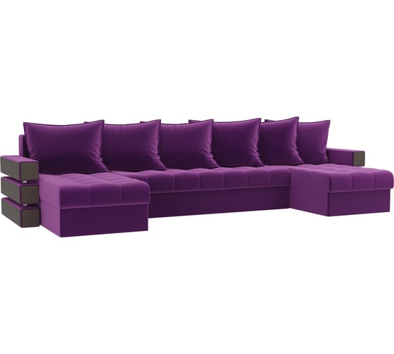 П-образный диван Лига диванов Венеция полностью микровельвет фиолетовый 100048 1