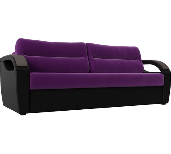 Прямой диван Лига диванов Форсайт основа микровельвет фиолетовый, компаньон экокожа черная 100752 1