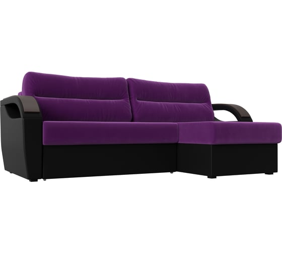 Угловой диван Лига диванов Форсайт правый основа микровельвет фиолетовый, компаньон экокожа черная 100787 1