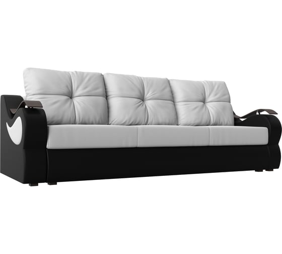 Прямой диван Лига диванов Меркурий еврокнижка основа экокожа белая, компаньон экокожа черная 100490 1