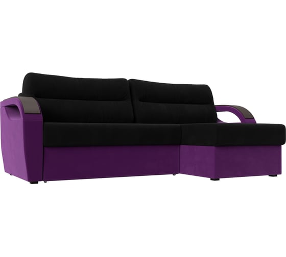 Угловой диван Лига диванов Форсайт правый основа микровельвет черный, компаньон микровельвет фиолетовый 100789 1