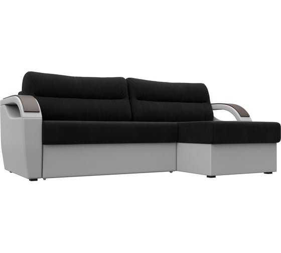 Угловой диван Лига диванов Форсайт правый основа микровельвет черный, компаньон экокожа белая 100790 1