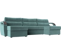 П-образный диван Лига диванов Форсайт полностью велюр бирюзовый 100808