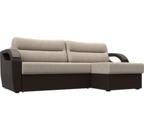 Угловой диван Лига диванов Форсайт правый основа рогожка бежевая, компаньон экокожа коричневая 100792