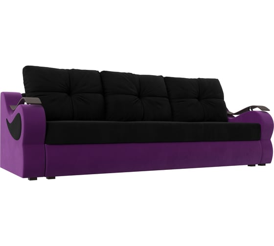 Прямой диван Лига диванов Меркурий еврокнижка основа микровельвет черный, компаньон микровельвет фиолетовый 100482 1