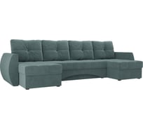 П-образный диван Лига диванов Сатурн полностью велюр бирюзовый 100979