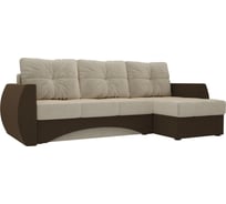 Угловой диван Лига диванов Сатурн правый основа микровельвет бежевый, компаньон микровельвет коричневый 101053