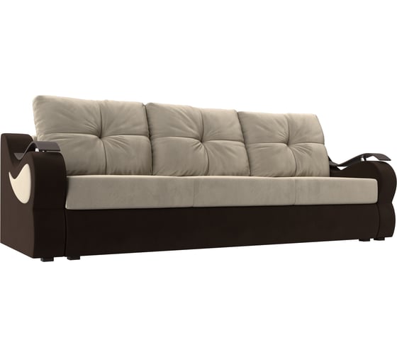 Прямой диван Лига диванов Меркурий еврокнижка основа микровельвет бежевый, компаньон микровельвет коричневый 100475 1