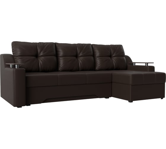 Угловой диван Лига диванов Сенатор правый полностью экокожа коричневая 102716 1