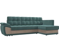 Угловой диван Лига диванов Нэстор прайм правый основа велюр бирюзовый, вставка велюр бежевый 103091