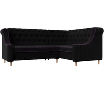 Угловой диван Лига диванов Бронкс угол правый полностью микровельвет черный, кант микровельвет фиолетовый 104579