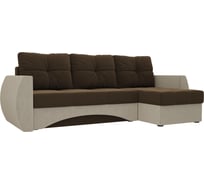 Угловой диван Лига диванов Сатурн правый основа микровельвет коричневый, компаньон микровельвет бежевый 101055