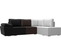 Угловой диван Лига диванов Хьюго угол правый экокожа черная/коричневая/белая 101274