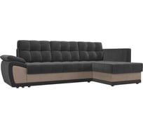 Угловой диван Лига диванов Нэстор прайм правый основа велюр серый, вставка велюр бежевый 103097