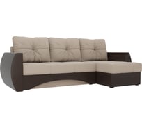 Угловой диван Лига диванов Сатурн правый основа рогожка бежевая, компаньон экокожа коричневая 101063