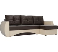 Угловой диван Лига диванов Сатурн правый основа экокожа коричневая, компаньон экокожа бежевая 101068