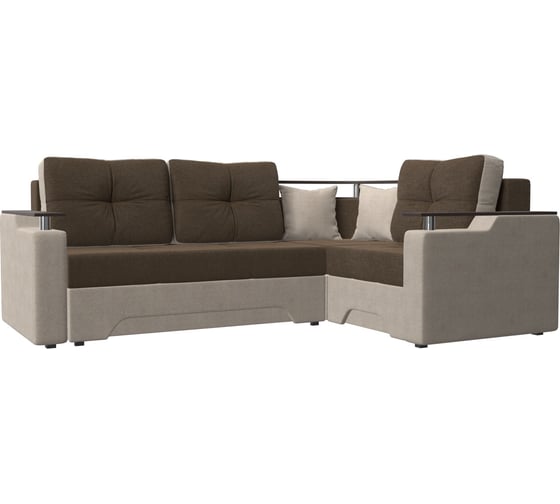 Угловой диван Лига диванов Комфорт правый основа рогожка коричневая, компаньон рогожка бежевая 102595 1