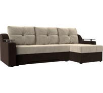 Угловой диван Лига диванов Сенатор правый основа микровельвет бежевый, компаньон микровельвет коричневый 102690