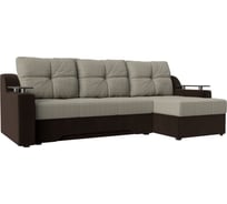 Угловой диван Лига диванов Сенатор правый основа рогожка Корфу 02, компаньон микровельвет коричневый 102700