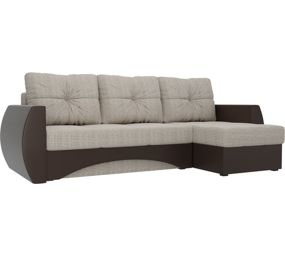 Угловой диван Лига диванов Сатурн правый основа рогожка Корфу 02, компаньон экокожа коричневая 101071 1