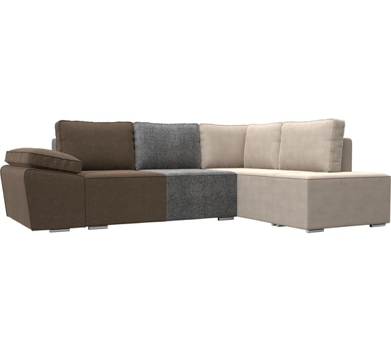 Угловой диван Лига диванов Хьюго правый угол полностью рогожка бежевая/ серая/ коричневая 101263 1