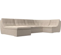 П-образный модульный диван Лига диванов Холидей полностью рогожка бежевая 101858