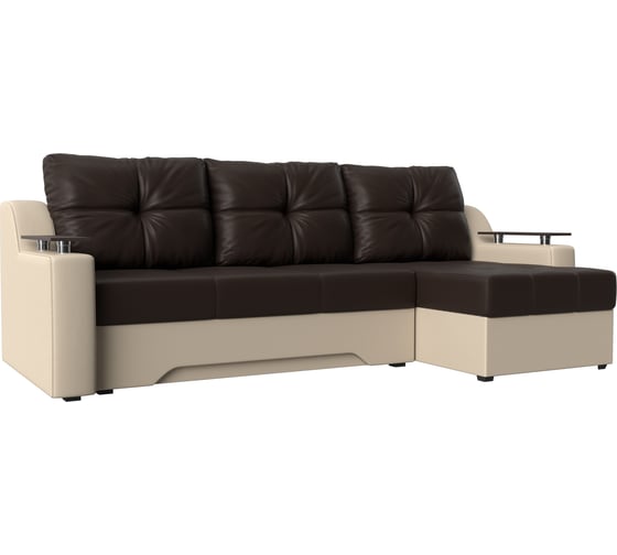 Угловой диван Лига диванов Сенатор правый основа экокожа коричневая, компаньон экокожа бежевая 102699 1