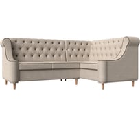 Угловой диван Лига диванов Бронкс угол правый полностью рогожка бежевая, кант рогожка коричневая 104580