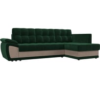 Угловой диван Лига диванов Нэстор прайм правый основа велюр зеленый, вставка велюр бежевый 103093