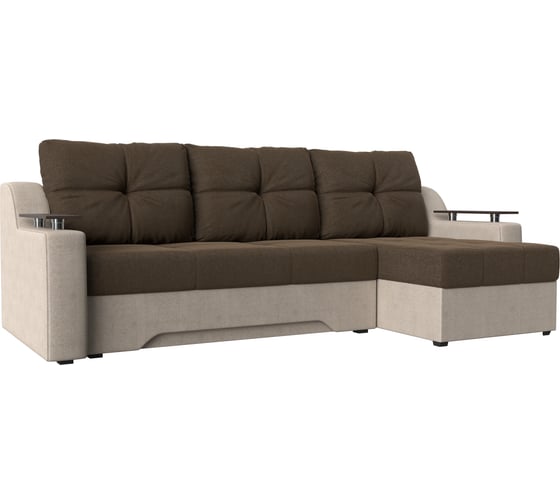 Угловой диван Лига диванов Сенатор правый основа рогожка коричневая, компаньон рогожка бежевая 102693 1