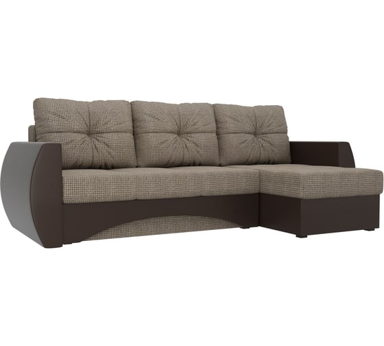 Угловой диван Лига диванов Сатурн правый основа рогожка Корфу 03, компаньон экокожа коричневая 101073