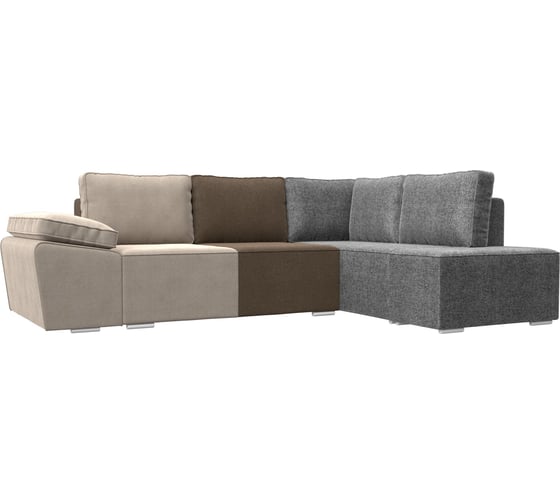 Угловой диван Лига диванов Хьюго правый угол полностью рогожка бежевая/коричневая/серая 101265 1