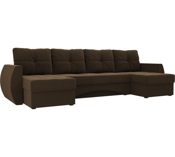 П-образный диван Лига диванов Сатурн полностью микровельвет коричневый 100990 1