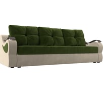 Прямой диван Лига диванов Меркурий еврокнижка основа микровельвет зеленый, компаньон микровельвет бежевый 100477