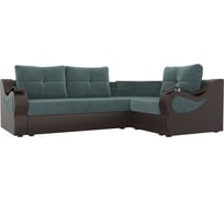 Угловой диван Лига диванов Митчелл основа Велюр Бирюзовый, компаньон экокожа коричневая 107543