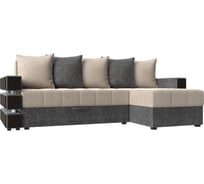 Угловой диван Лига диванов Венеция правый основа рогожка бежевая, компаньон рогожка серая 108437