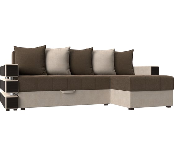 Угловой диван Лига диванов Венеция правый основа рогожка коричневая, компаньон рогожка бежевая 108434 1