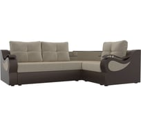 Угловой диван Лига диванов Митчелл основа микровельвет бежевый, компаньон экокожа коричневая 107552